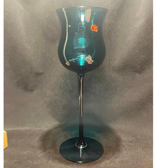 Hand Blown Tall Stem Wine Glass, Peacock Blue 11in. - Picture 1 of 5